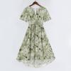 Women's Fashion Casual V Neck Short Sleeve Ruffled Vintage Printed Dresses