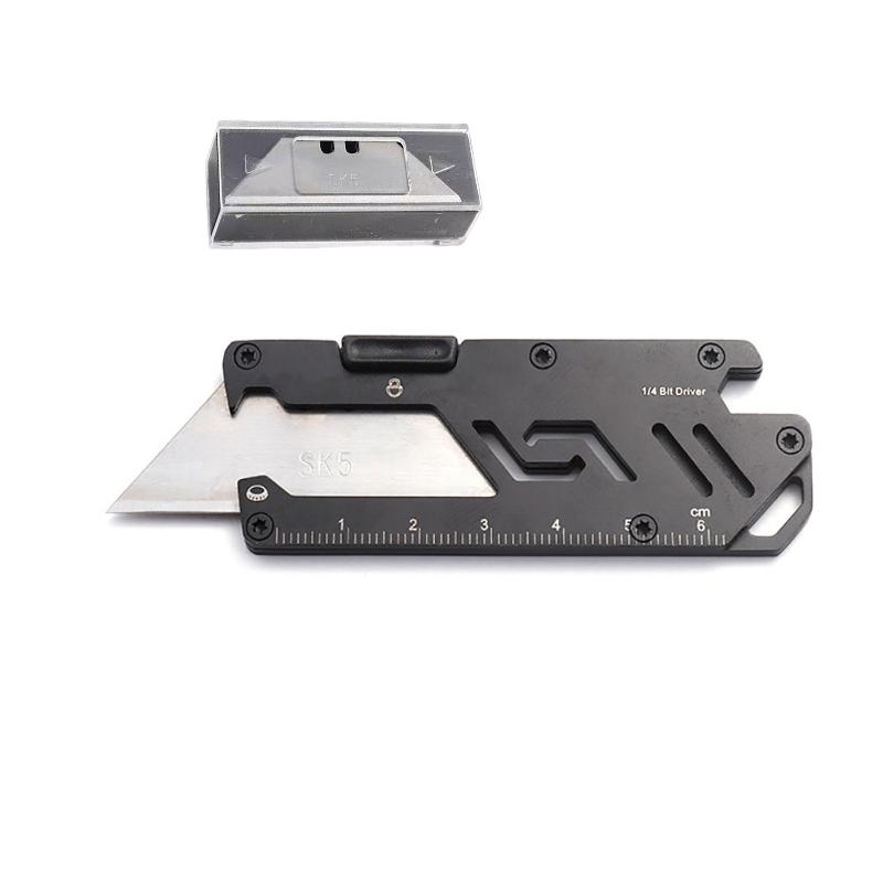 Stainless Steel EDC Folding Utility Knife, Multifunctional Paper Cutter, Manual Knife, Bottle Opener, Key for Camping, Hiking