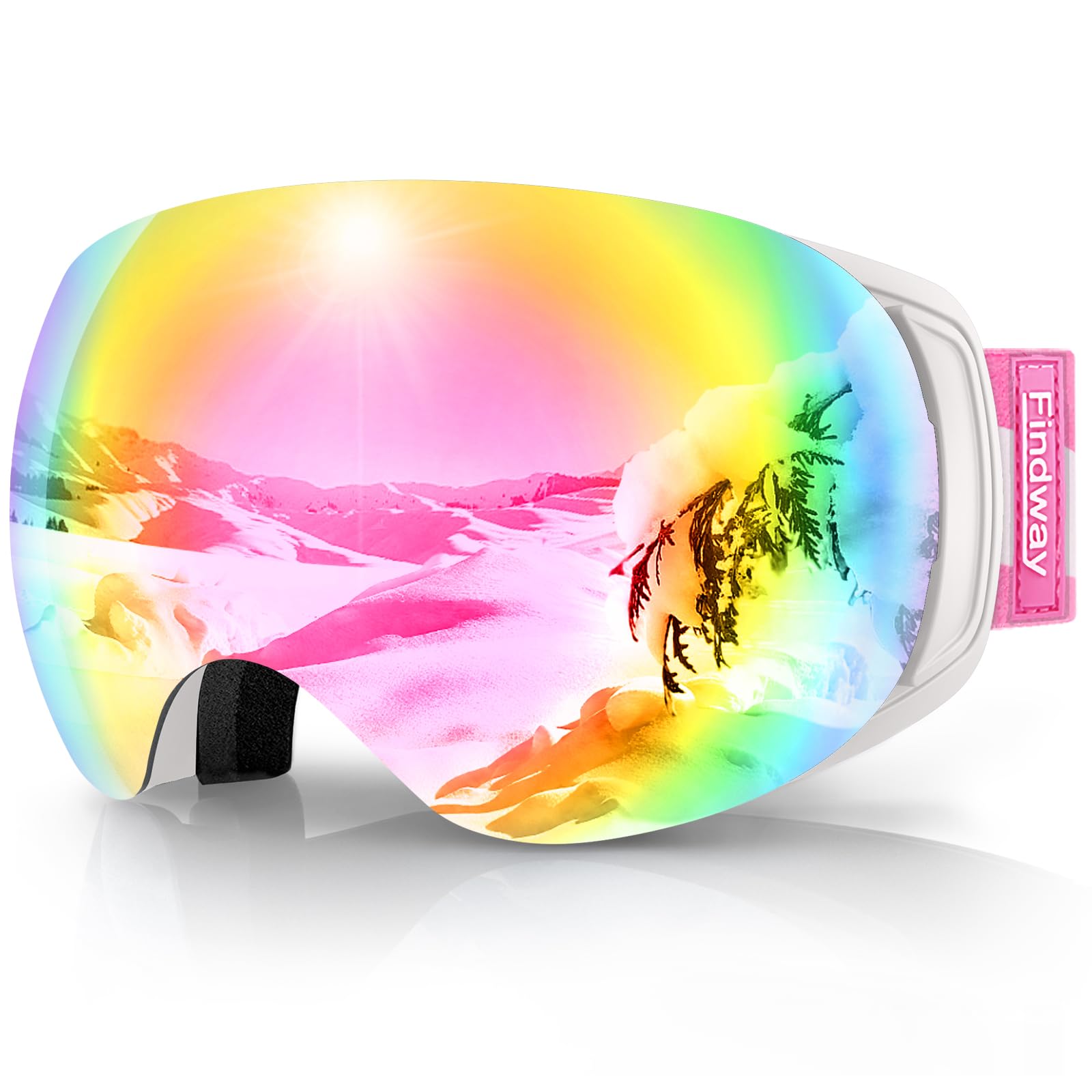 

Findway Ski Magnetic Snow Snowboard Glasses OTG Wide Field of Detachable Spherical Helmet UV Impact Sports Goggles for Winter and Other Outdoor Unisex