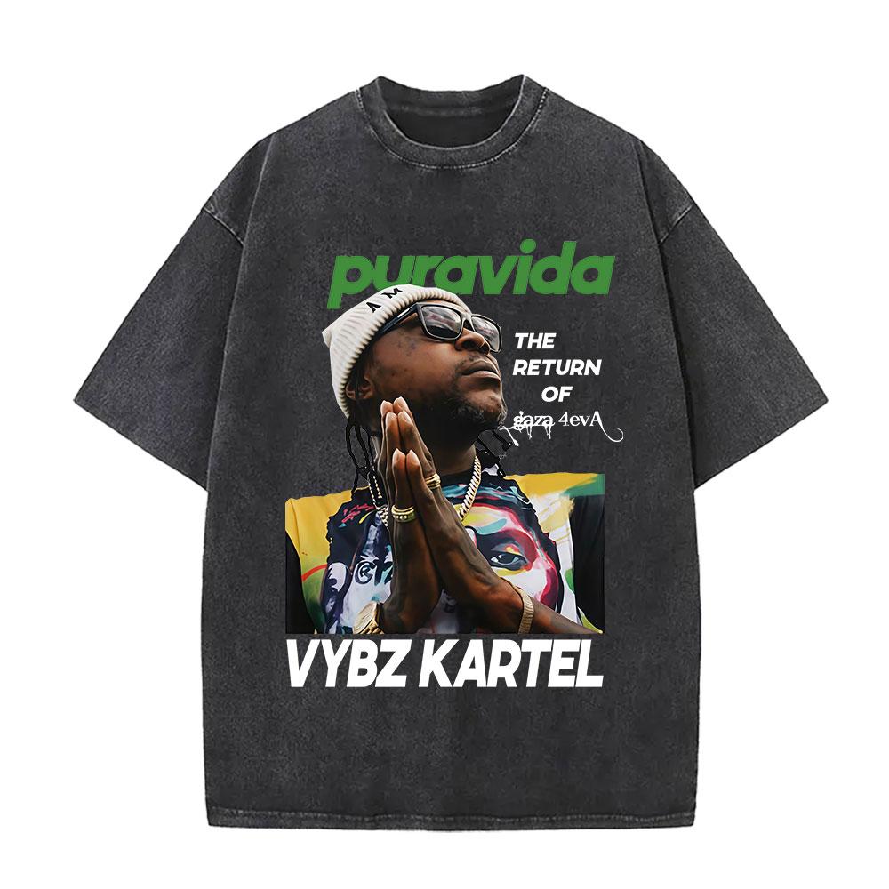 Vintage Gewassen Vybz Kartel Wereldtournee 2025 Merchandise T-shirt Heren Gotische Hip Hop Oversized T-shirts 100% Katoen T-shirt Streetwear