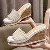 Eilyken New Design Weave Square Toe Platform Wedge Slippers Woman Slide Shoes Fashion High Heels Summer Zapatos De Mujer