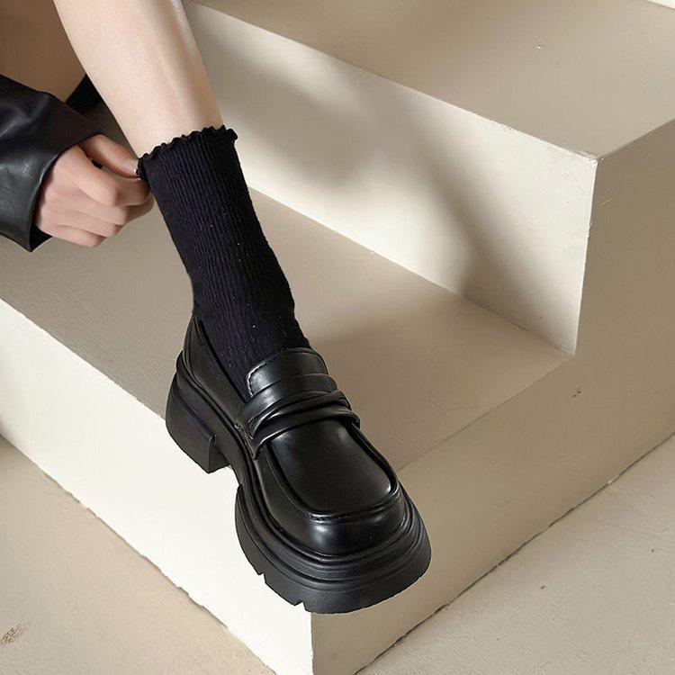 

British style small leather shoes women s spring 2025 new black loafers one-pedal shoes jk thick-soled thick-heeled single shoes 40