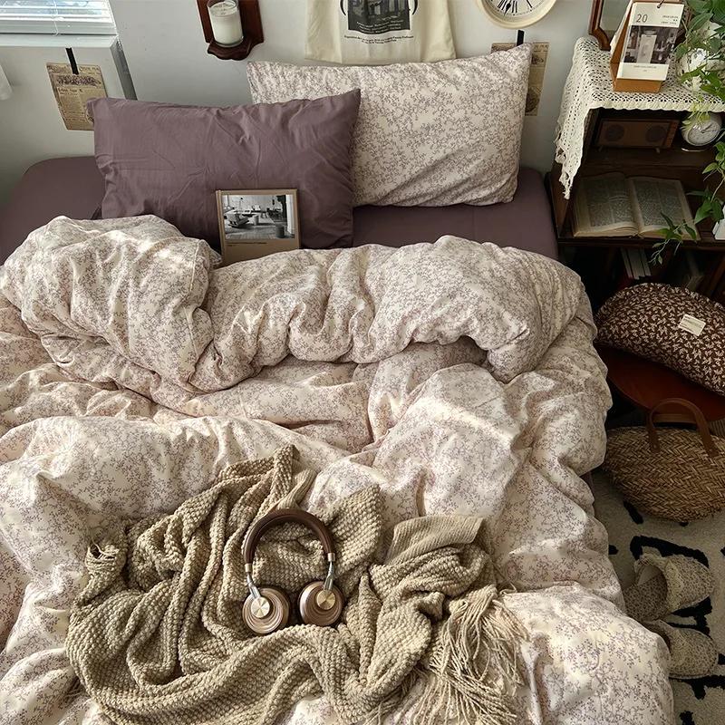 Cartoon Pattern Printed Super Soft Bedding Sets Washed Cotton Cozy Breathable Bedsheet with Pillowcase Adult Child Comfort Set