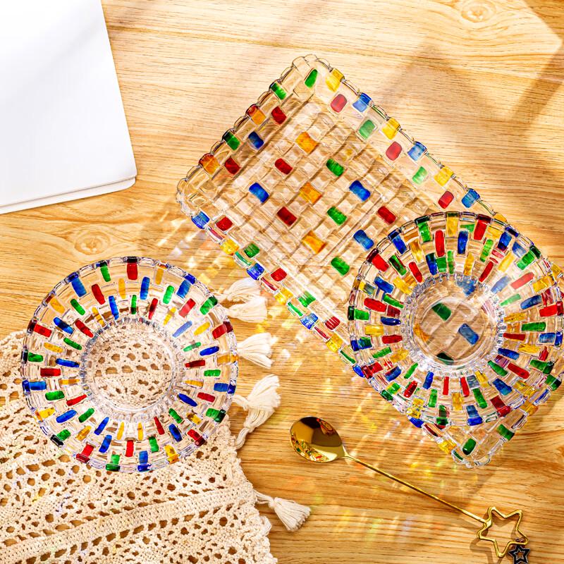 Flavinmci Crystal Glass Woven Fruit Plate Set