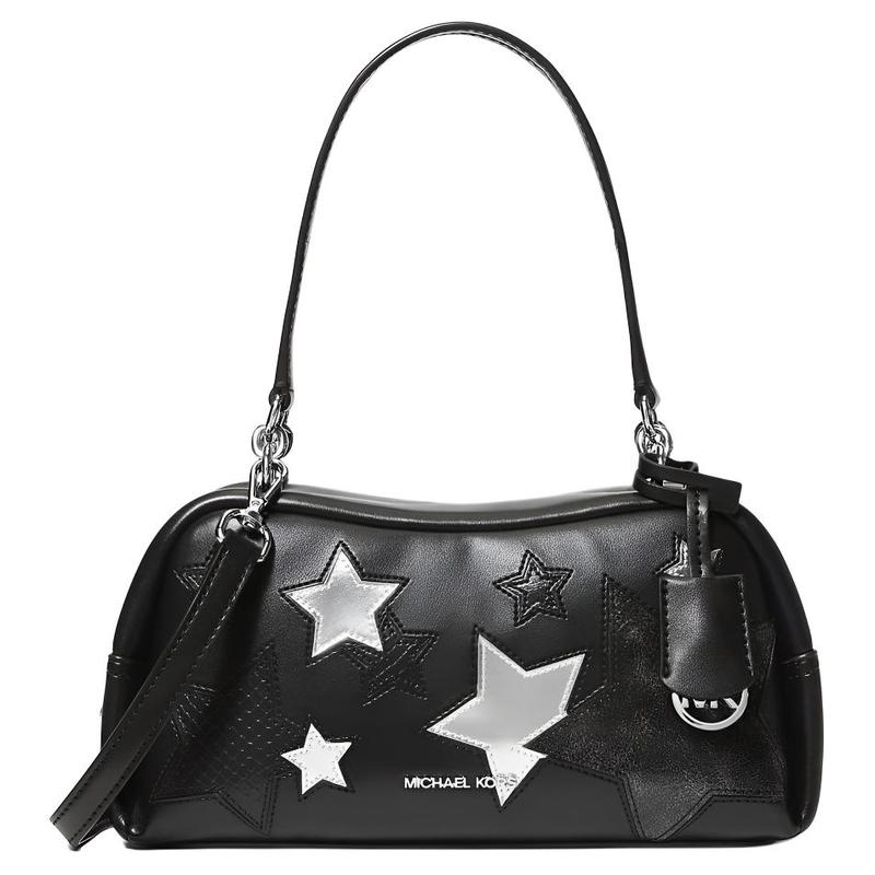 MICHAEL KORS Cecily Embellished Silver Hardware PU Shoulder Bag Small Women s Black чёрный