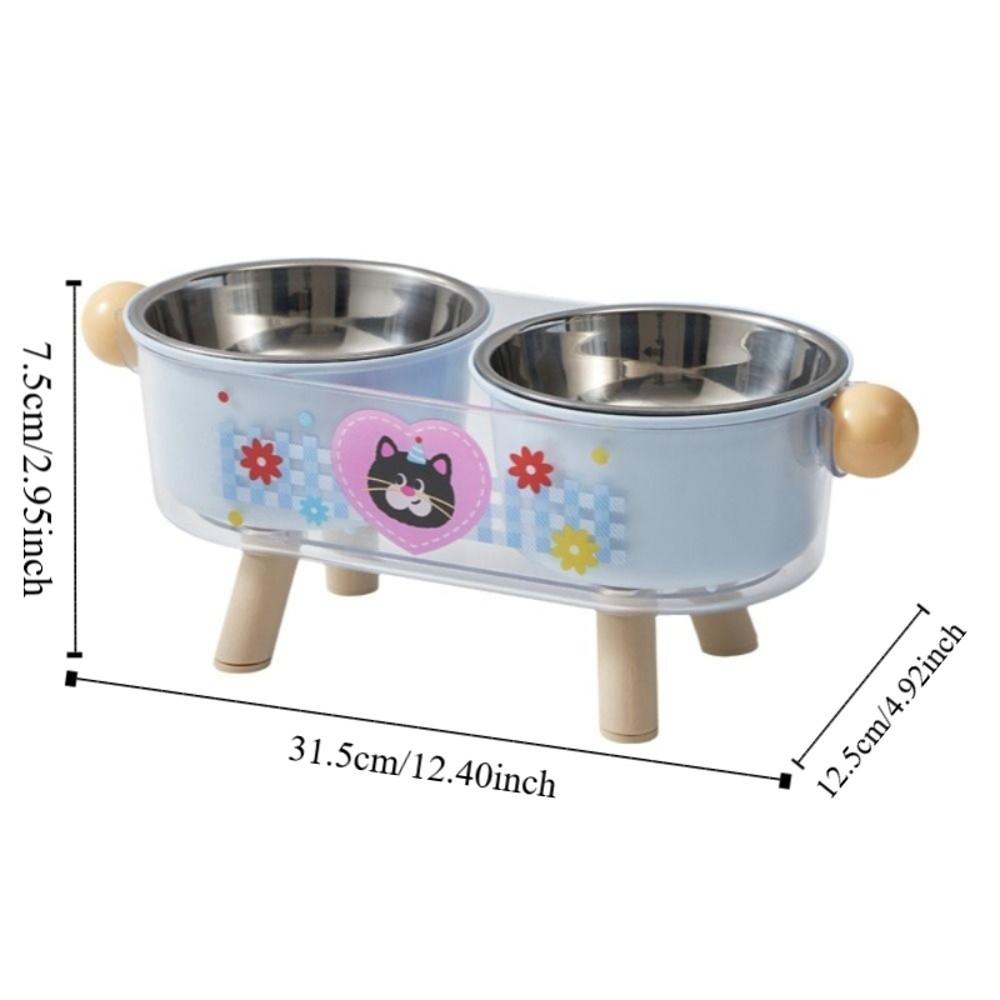 Stainless Steel Elevated Cat Bowl Double Bowls Non-Slip Neck Protection Bowl Neck Support Cute High Foot Dog Feeder Easy Clean