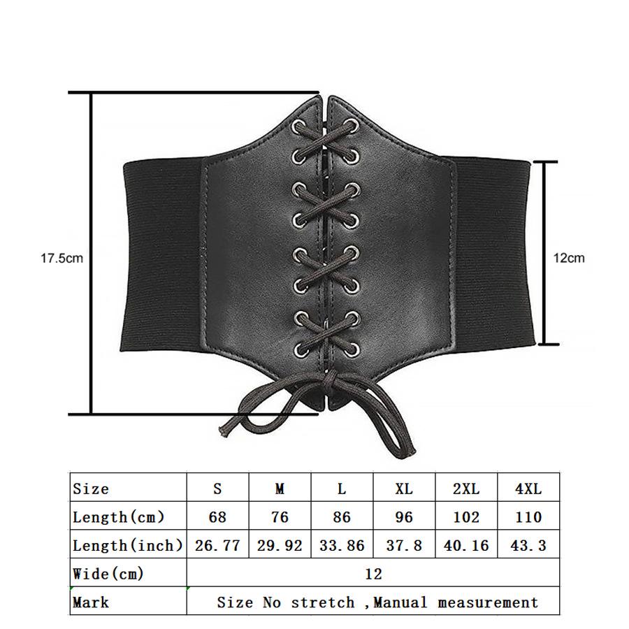 Women's Elastic Waistband Wide Leather Belt, Black, Versatile Fashion Lace-up Dress Accessory
