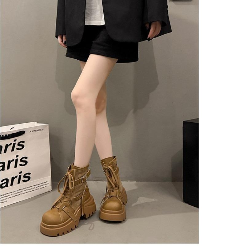 cm thick-soled Martin boots women's autumn new retro heightening tooling short boots single boots rhubarb boots