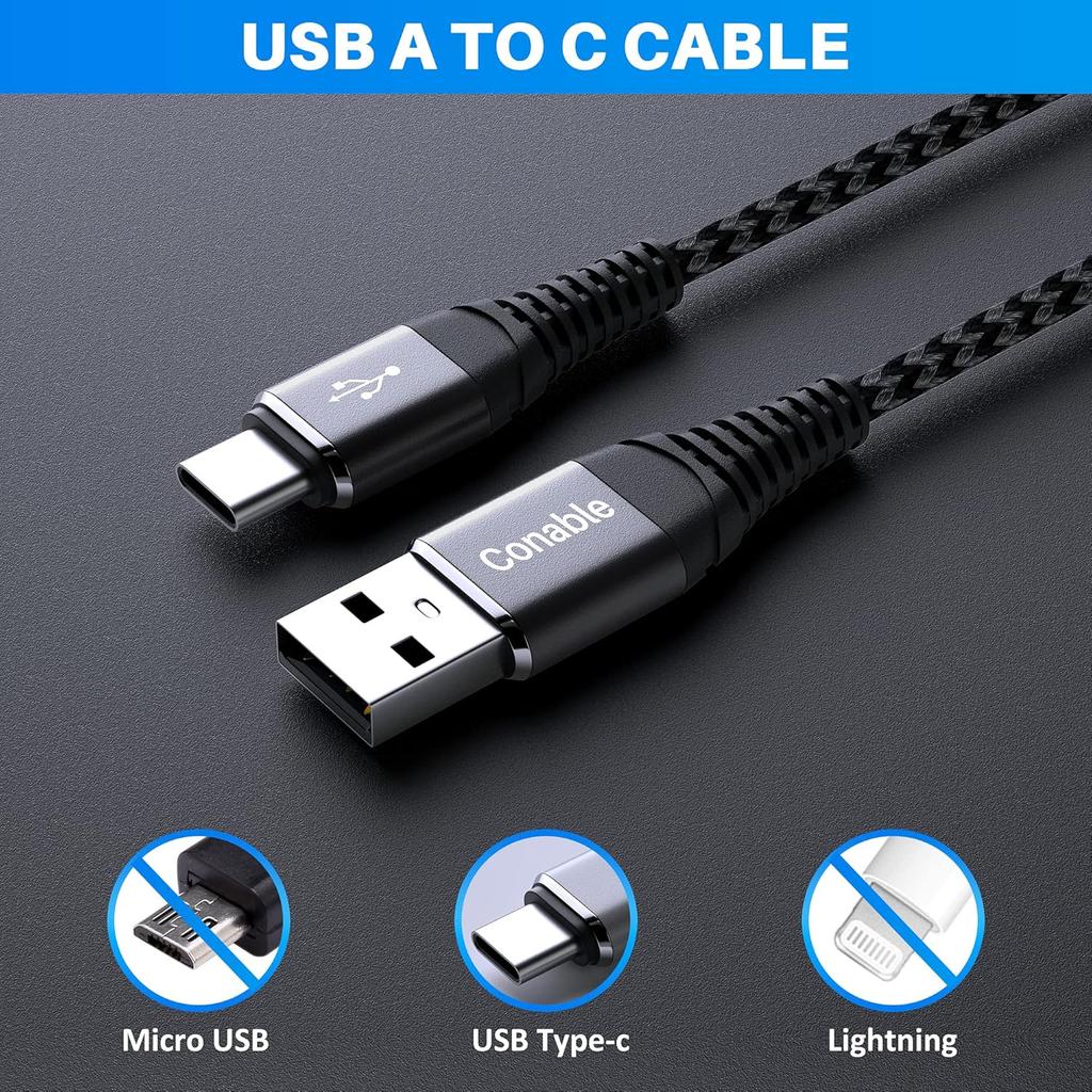 USB C Cable 2FT (2-Pack), 3A Fast Charging USB A to USB C Cable, Nylon Braided Jacket, for iPhone 16/16 Plus / 16 Pro Max /15 Series, Galaxy S24/S23