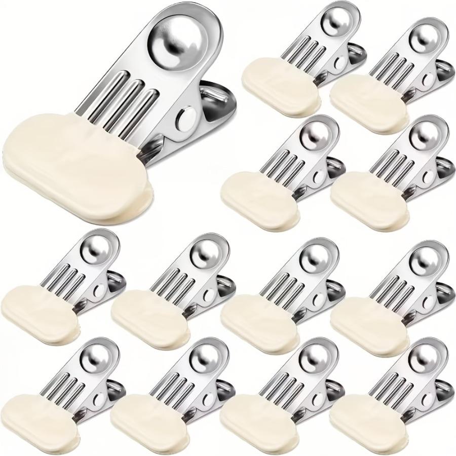 14pcs/7pcs Stainless Steel Food Bag Clips, Wide Size, Excellent Sealing, No-Mark Flat Mouth Clips, Stainless Steel Windproof Clothes Drying Clips