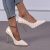 Frühling und Herbst neue karierte Einzelschuhe spitze dünne Absätze Mode Street Pedal High Heels Damenschuhe
