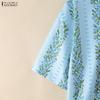 ZANZEA Women Casual Turn Down Collar Loose Half Sleeve Print Blouse