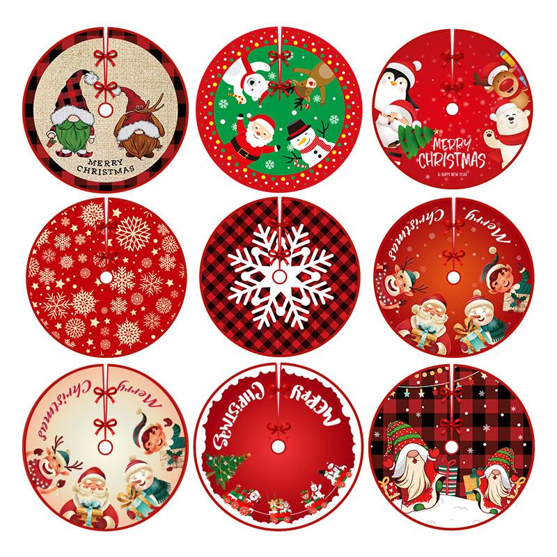 90cm Christmas Tree Skirt Red Rustic Snowflake Santa Claus Printed Xmas Tree Carpet Christmas Decor Mat New Year Decor For Home