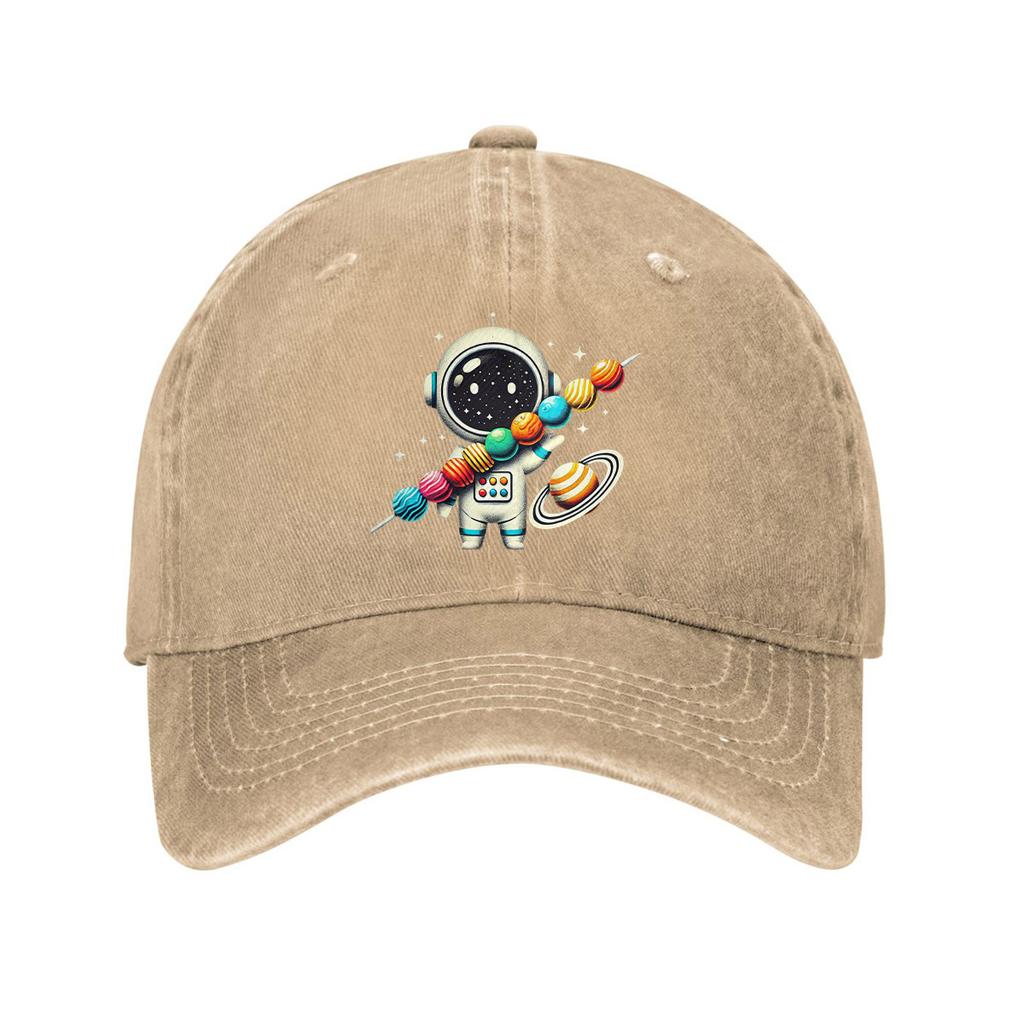 Astronaut Planet Skewer Cotton Baseball Cap Unisex Casual Adjustable Sun Protection Dad Hat