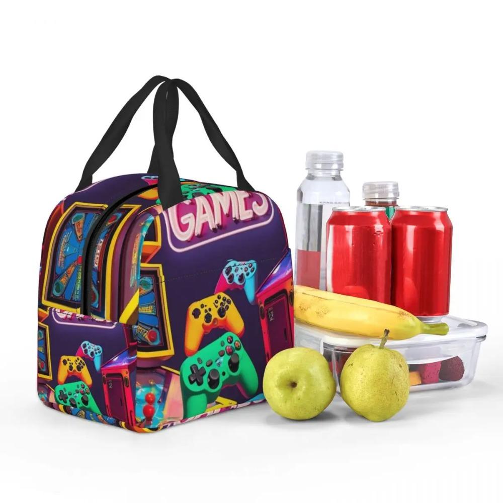 Fluorescent Neon Games Console Insulated Lunch Bag for Women Kids Leakproof Food Boxes Thermal Lunch Box Tote
