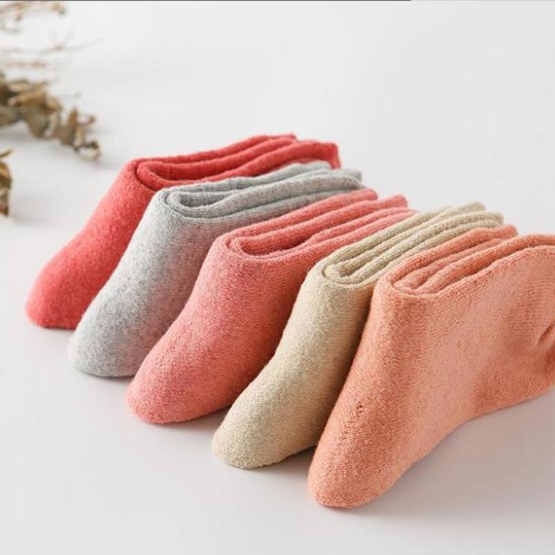 5/10 Pairs Comfortable Casual Autumn Winter Women's Solid Color Mid Calf Loop Socks Women's Thickened Fleece Lined Warm Rabbit Wool Socks