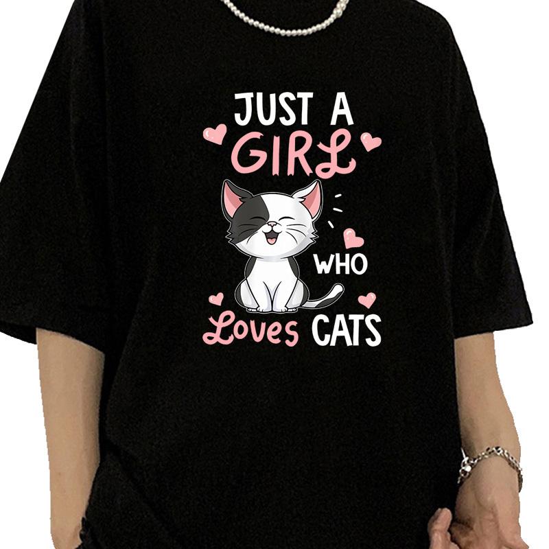Japanese Black Anime Cat T Shirt T-Shirt Clothes Shirts for Women Tops Graphic T Shirts Camisetas
