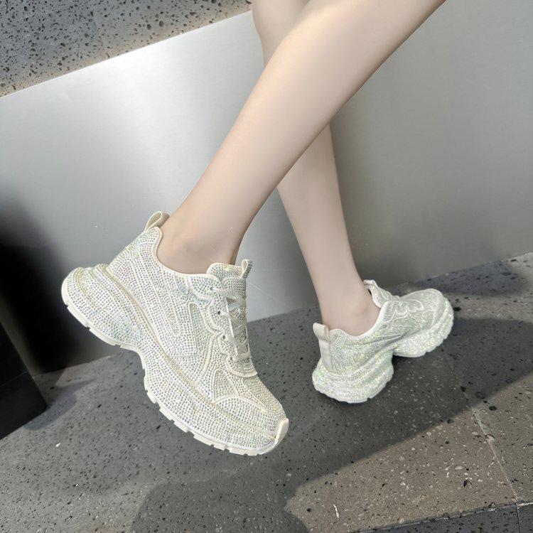 Gypsy Rhinestone Thick-soled Fried Street Dad Shoes for Women In the Spring of 2024 New Ins Trendy Foreign Casual Shoes