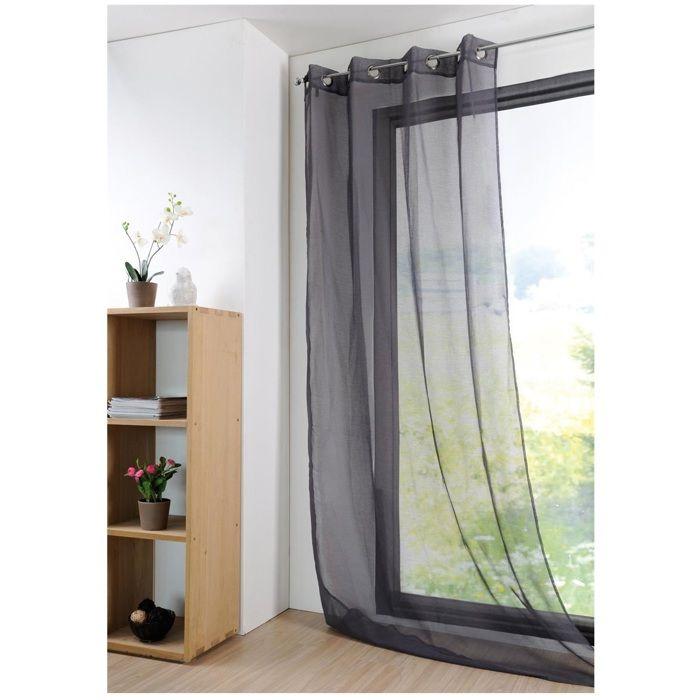 Voilage - Mona - 135 x 260 cm - 100% polyester - Anthracite - Œillets métalliques
