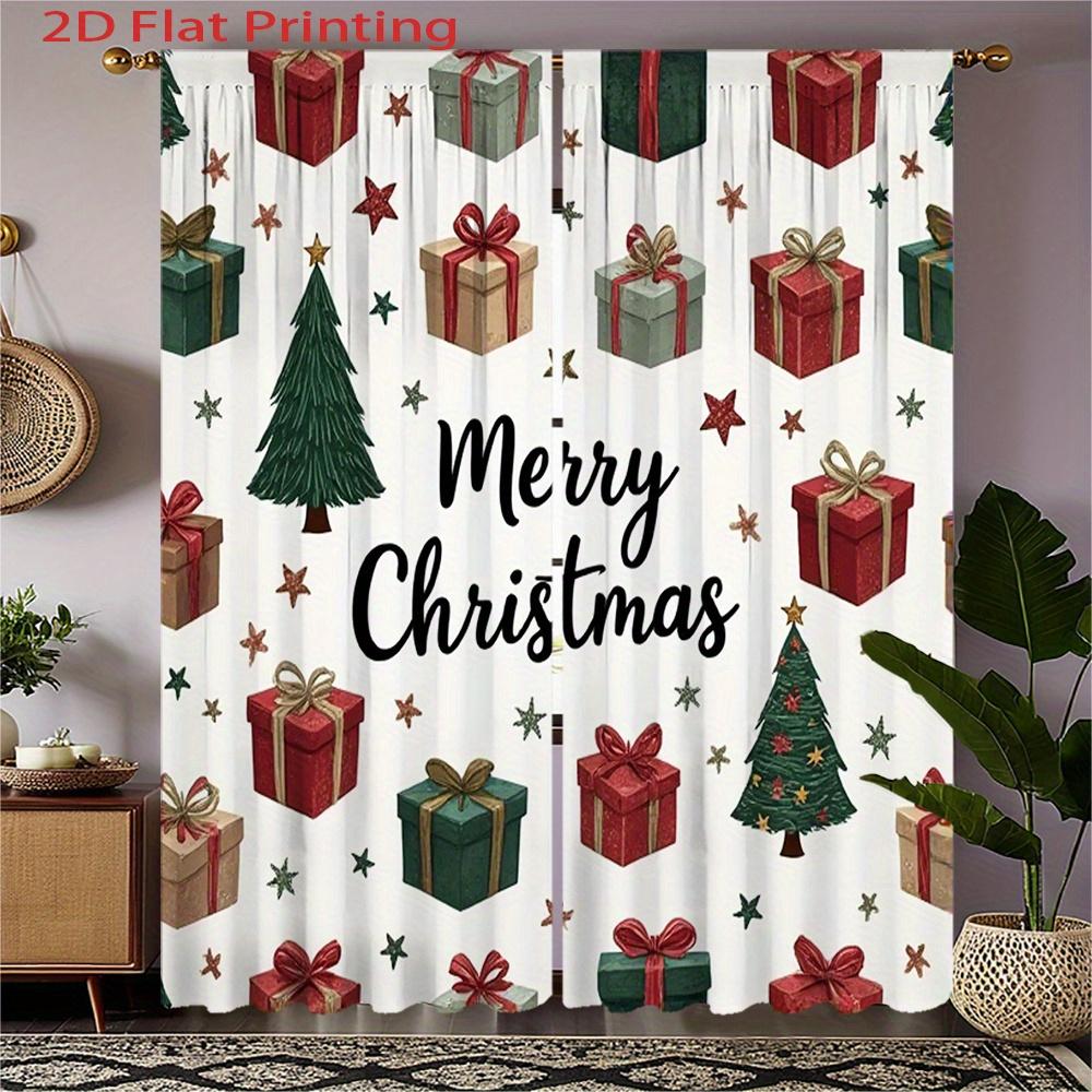 Рождественские занавески Красные Зеленые Праздничные оконные драпировки Счастливый текст Полупрозрачные Обработка Набор из 2 шт. Полиэстер W100*H70(CM)-Grommet top&2PCS