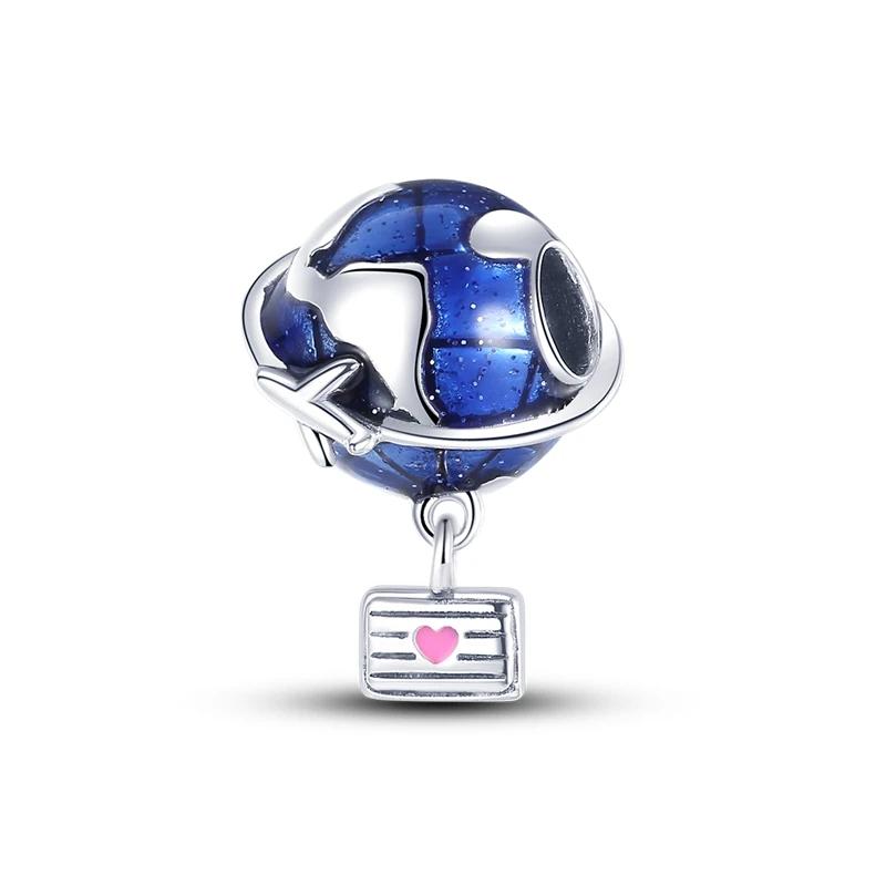 Copper Travel Passport Trunk Charms Fit Original Bracelet Diy Airplane Earth Beads For Jewelry Making Gift