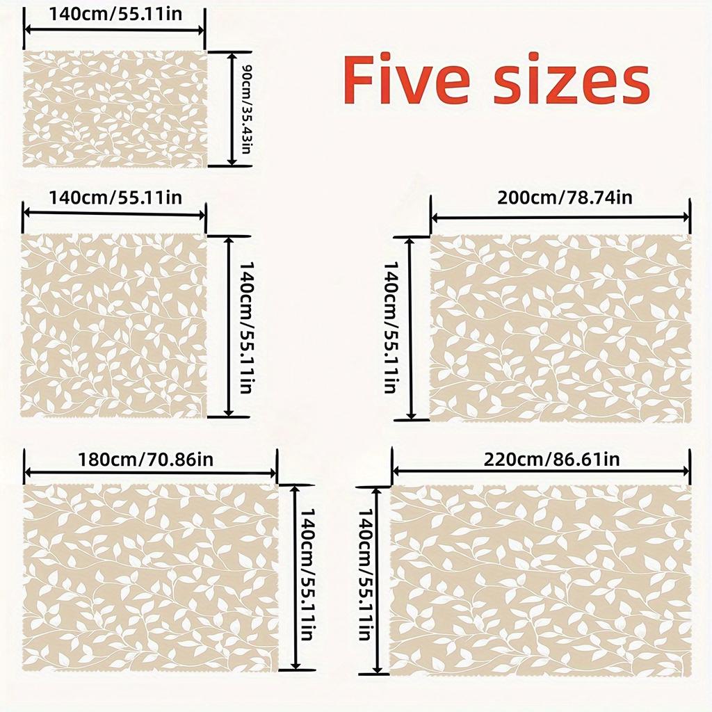 Light Khaki Minimal White Leaf Vine Print Tablecloth Spill Resistant Wipe Clean Cover For Dining Coffee Kitchen Indoor Table