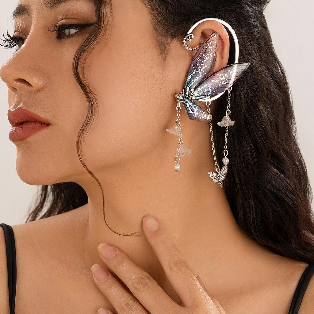 Mori Elf Ears Butterfly Contour Ears Hanging, Sweet Without Ear Piercings Wings Stud Earrings