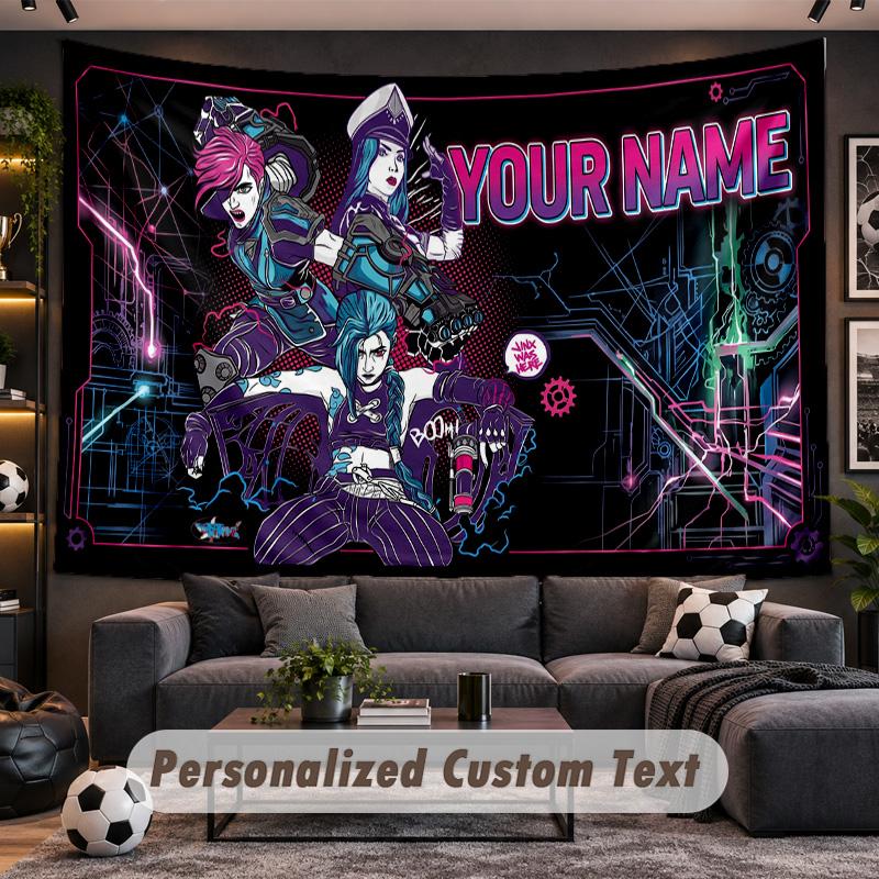 League of Legends Personalized Tapestry Support Custom Name, Wall Art Home Decoration