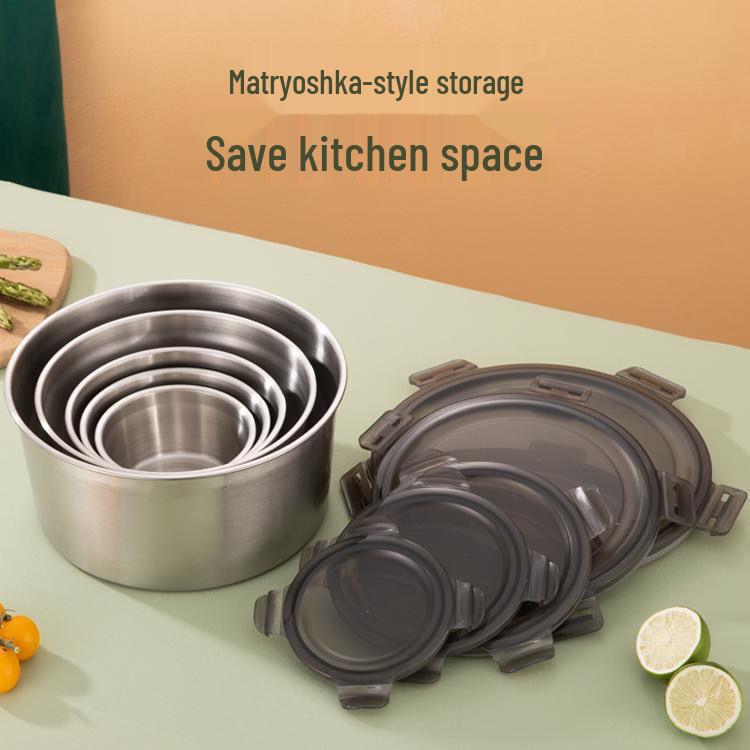 Rund airtight matförvaringsbehållare i rostfritt stål med lock