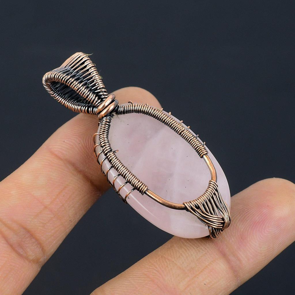 Rose Quartz Jewelry, 999 Copper Wire Wrapped Pendant Handmade Gemstone Jewelry, Gifts For Wife Brand New Pendant