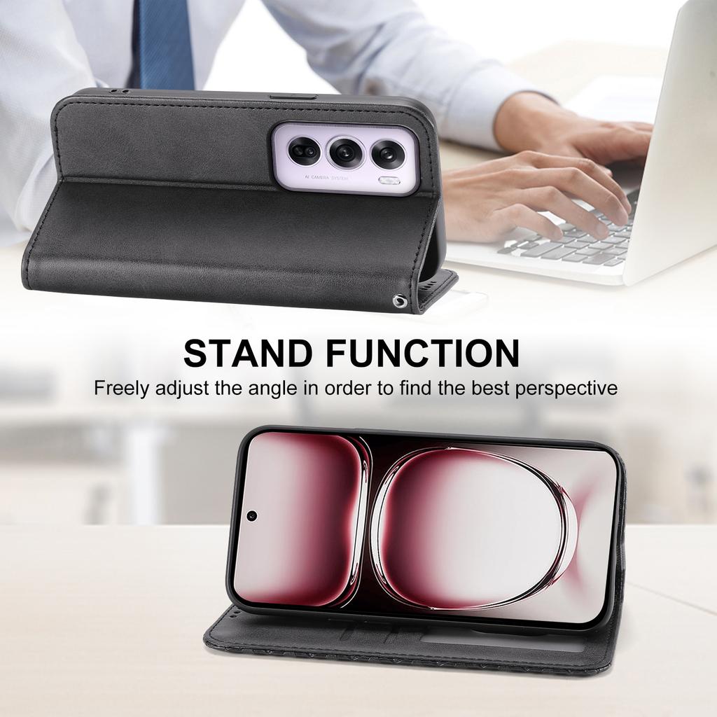 Für Oppo Reno12 Pro 5G (Global) Ständerhülle Kalbslederstruktur PU-Leder Brieftasche Handyhülle