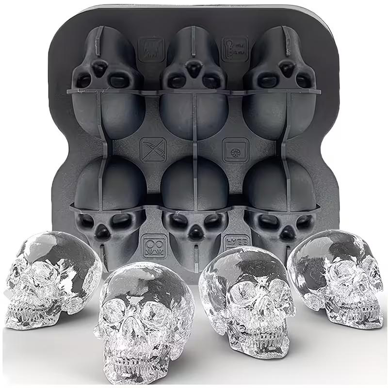Totenkopf Eisballform Silikon 3D Flexible Eiswürfelbehälter BPA-frei Eiswürfelformen für Gefrierschrank Horror Totenkopf Kopf Cocktail Eisballbereiter