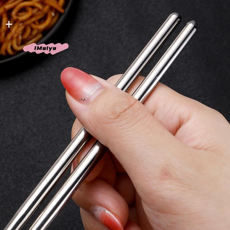 M-Stainless Steel Chopsticks Reusable Household Round Metal Chop Sticks Japanese Sushi Food Stick Kitchen Tableware Cutlery