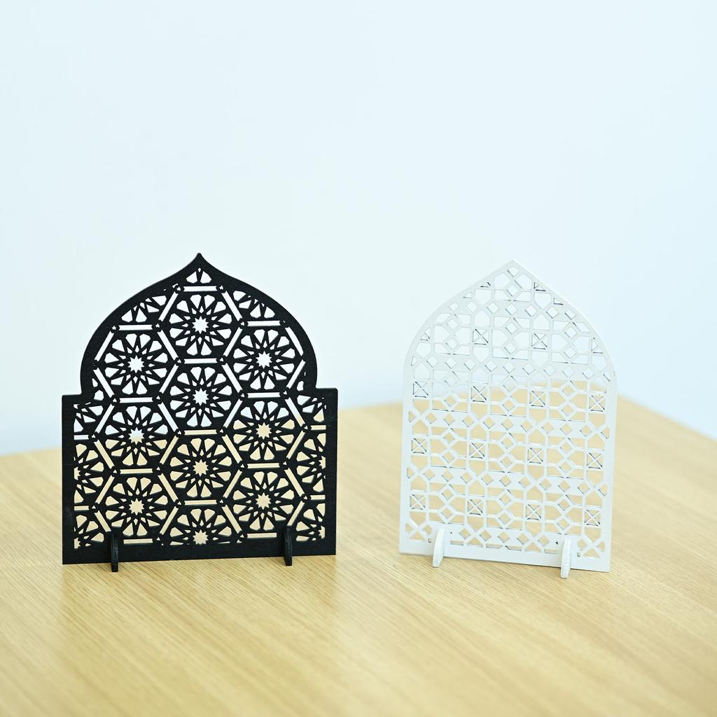 Handcrafts Eid Mubarak Ramadans Wood Hollowed Carving Table Sign Decors Ornament for Muslims Islamics Party Supplies