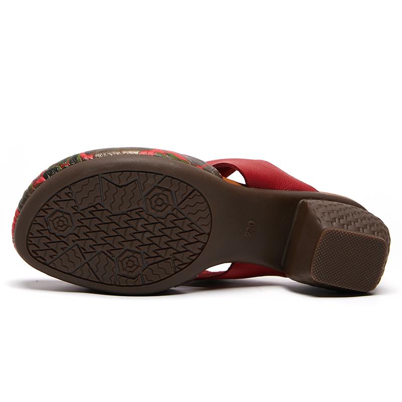 Fashion GKTINOO Genuine Leather 2025 New Summer Slippers Women Shoes Outside Slides Handmade Retro Round Toe Thick Heels Sandals