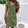 Plus Size V Neck Sleeveless Dress Green Mountain Waterfall Scenic Print For Nature Holiday Journey
