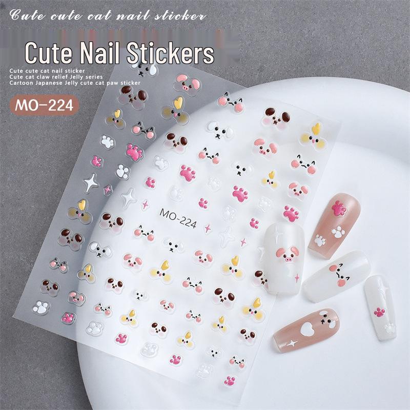 Horký prodej 3D japonské růžové zvířecí a kočičí tlapky ražené samolepky na nehty