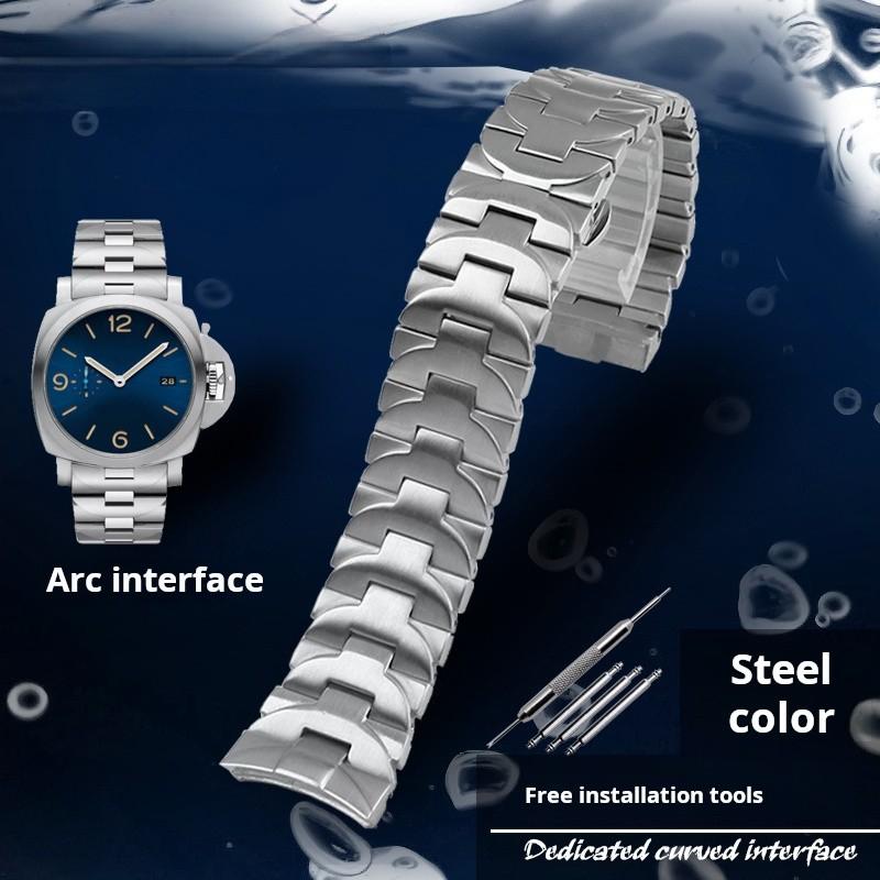 22mm 24mm Curved End Solid Stainless Steel Watch Chain for Panerai Strap PAM01441 PAM01316 PA111metal Watchband For Men Bracelet