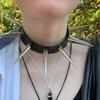 Long Spike Choker Punk Faux Leather Collar Cool Big Rivets Necklace Accessories