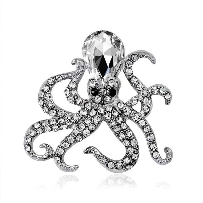 

Женские эмалированные броши со стразами в виде осьминога серебряный