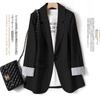 Damen Einzelknopf Gestreifte Manschette Langarm Blazer Unifarbener Schlanker Sitz Lässiger Büro Anzug Jacke Große Größen