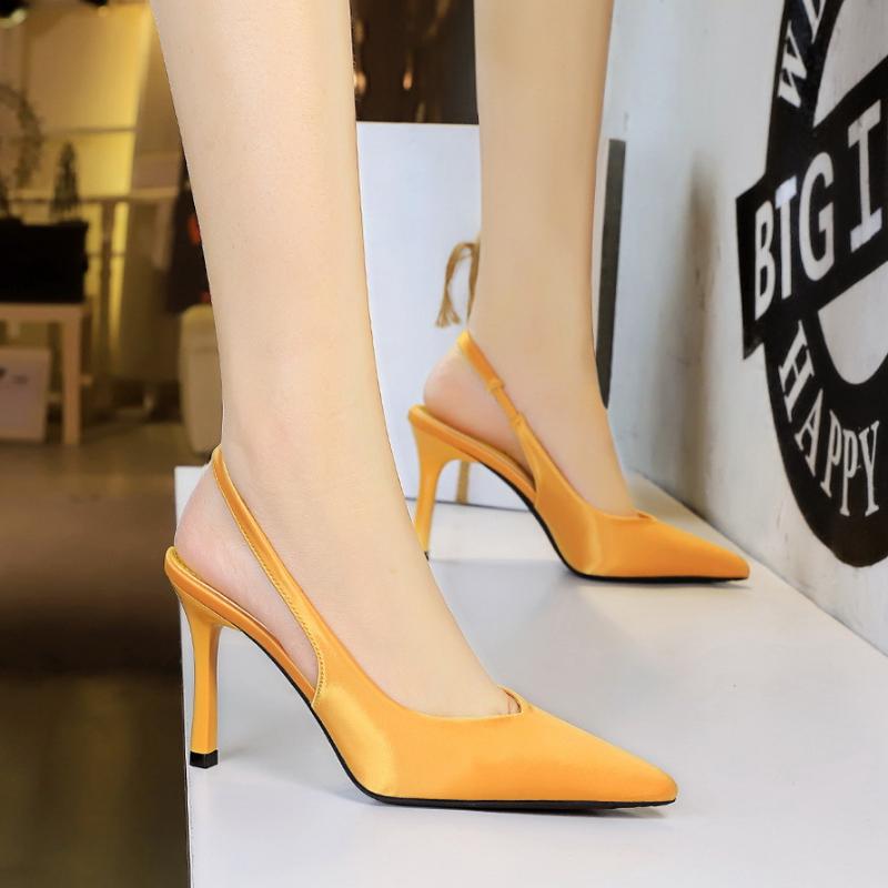 Korean Version Of Simple Banquet High Heels Thin Heels Satin Hollow Plain Back Tripping Pointed Toe Women's Shoes Elegant