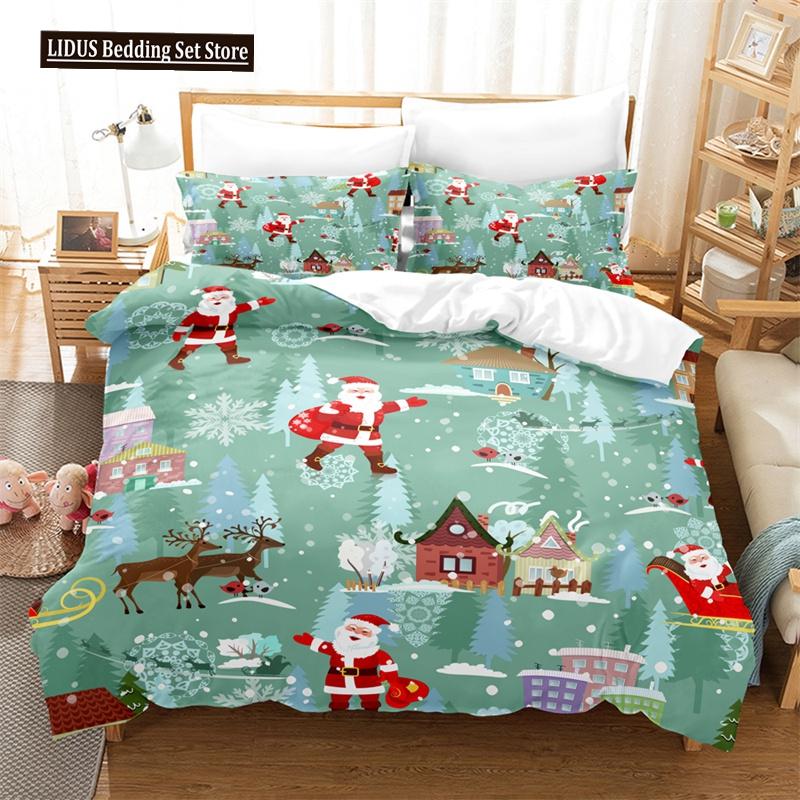 Merry Christmas Duvet Cover Set Twin King Queen Cartoon Santa Claus Bedding Set Polyester Christmas Gingerbread Man Quilt Cover