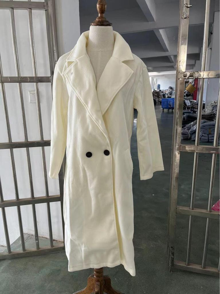 2022 Women's Plus Size Woolen Overcoat - Stylish European & American Solid Color Design