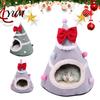 Soft Plush Pet Cave Christmas Tree Cat Bed, Bed with Removable Cushion, Non-slip Bottom, Cozy House for Indoor Cats Kittens Winter Holiday Decoration