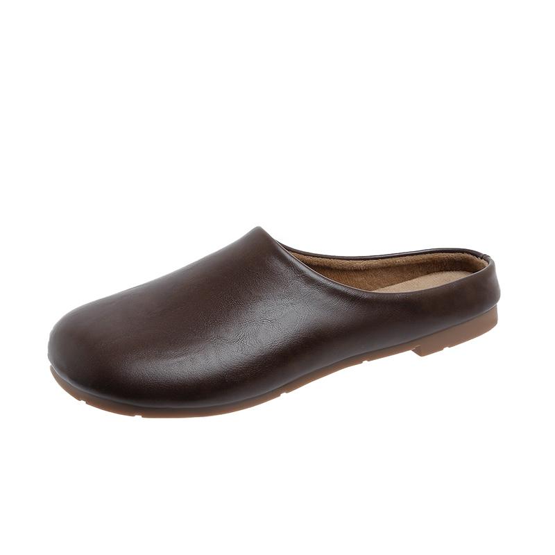 Fashion Women's Baotou Slippers Winter New Round Head Deep Mouth Soft Sole Anti-slip Wear-resistant Flat Shoes