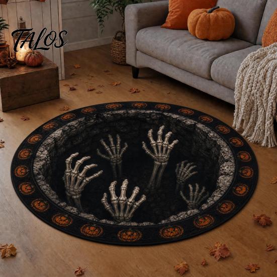 Scary Home Decor Rug Halloween 3D Visual Rug, Creepy Depth Round Area Floor Washable Non-slip Mat for Living Room Bedroom Non Slip Door
