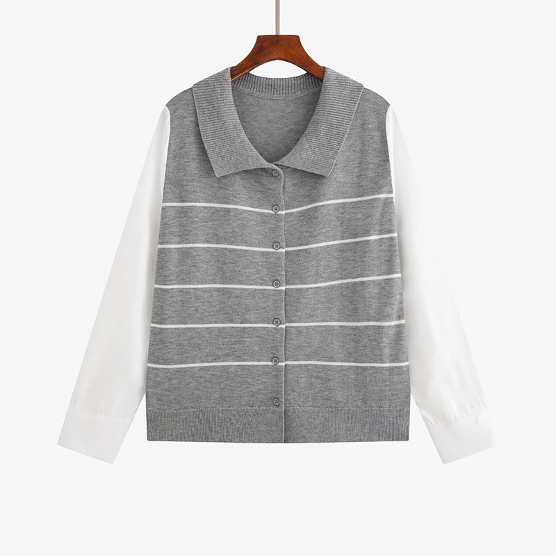 

Plus Size Women s Color Block Polo Neck Loose Knit Cardigan - Spring 2026 XL (fits 120-150 lbs) серый