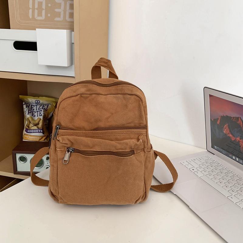 Schoolbag Lightweight Mori Korean Versatile Fashion Canvas Small School Bag Women's Niche Solid Color Retro High Value Small Backpack