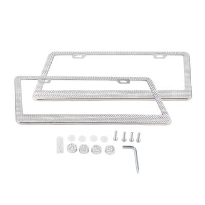 2PCS Sparkly License Plate Frame Stainless Steel Rhinestone Exterior Accessories for Automobile